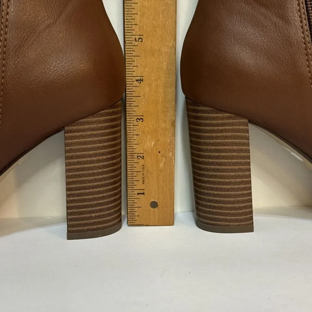 Unisa Women's Ankle Boots 8.5 M Zip Open Peep Toe Cognac